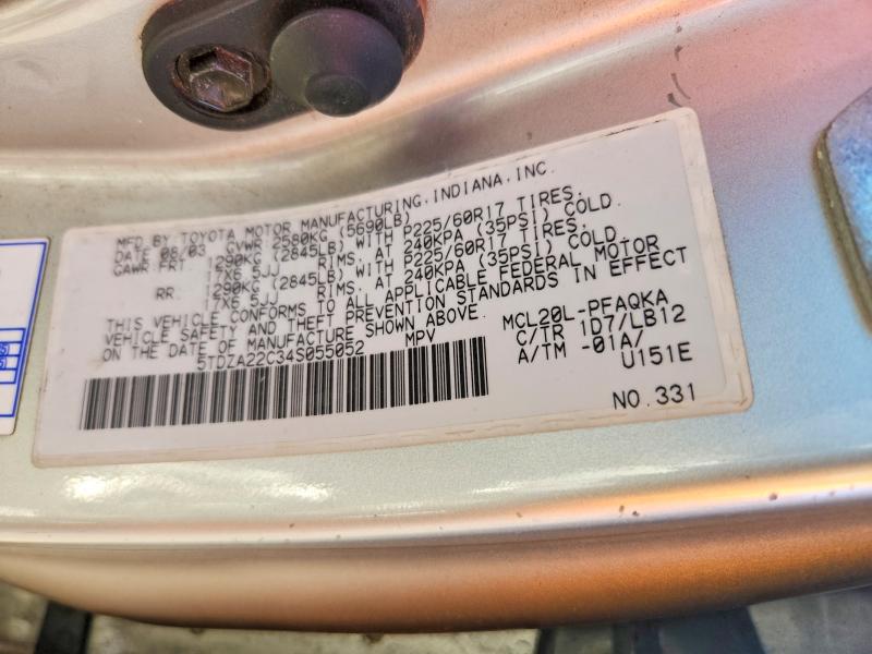 2004 Toyota Sienna მანქანა იყიდება აუქციონზე, vin: 5TDZA22C34S055052, აუქციონის ნომერი: 55649616
