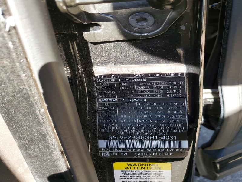 2016 Land Rover Range Rover Evoque მანქანა იყიდება აუქციონზე, vin: SALVP2BG6GH154031, აუქციონის ნომერი: 59019786