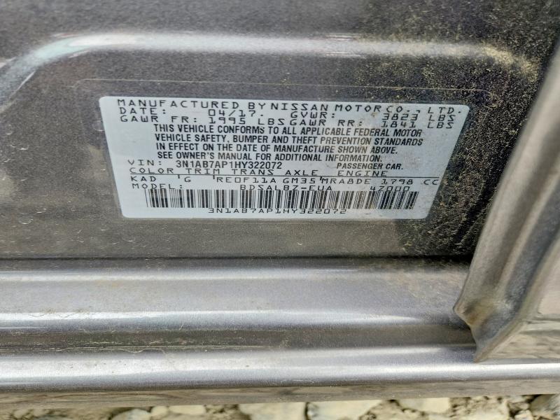 Продаж на аукціоні авто 2017 Nissan Sentra, vin: 3N1AB7AP1HY322072, номер лоту: 58063546