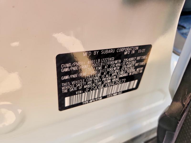 2022 Subaru Forester მანქანა იყიდება აუქციონზე, vin: JF2SKAMCXNH426673, აუქციონის ნომერი: 57825086