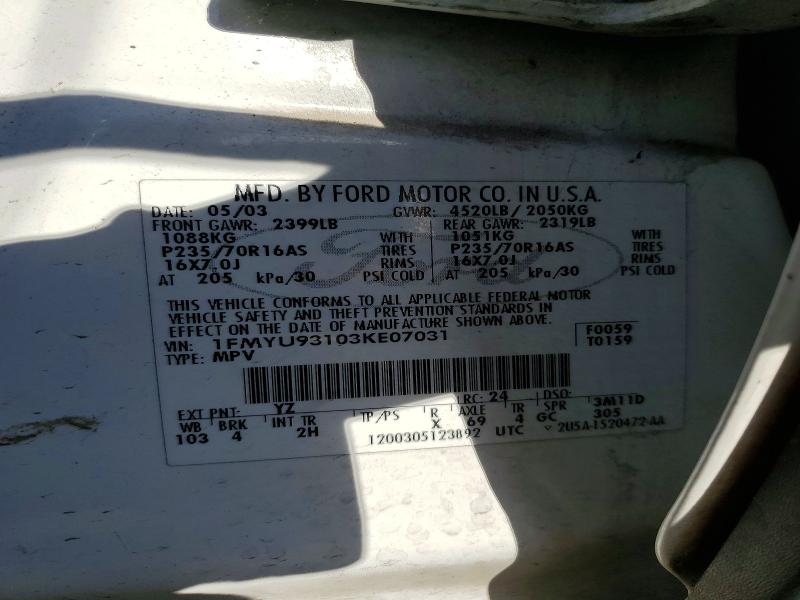 Auction sale of the 2003 Ford Escape, vin: 1FMYU93103KE07031, lot number: 57453516
