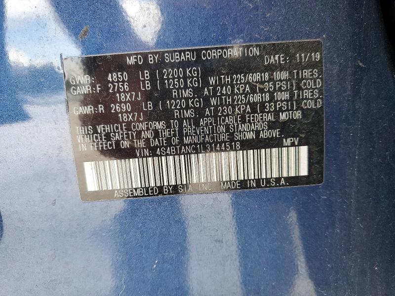 Продаж на аукціоні авто 2020 Subaru Outback, vin: 4S4BTANC1L3144518, номер лоту: 57637126