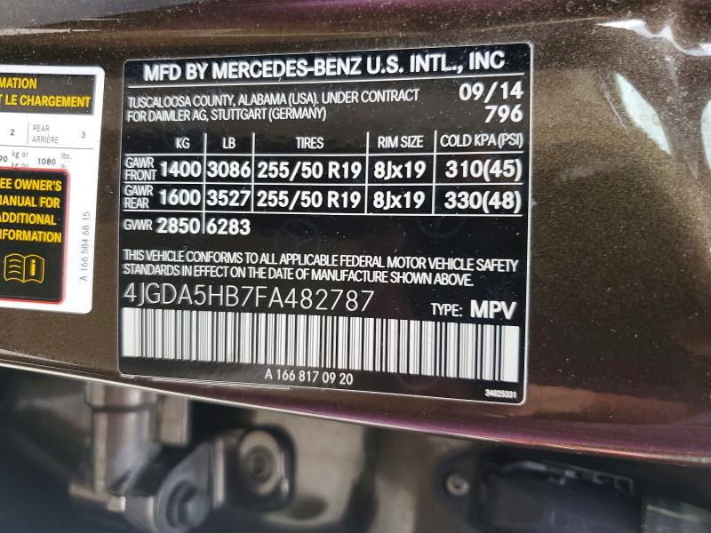 56641366 :رقم المزاد ، 4JGDA5HB7FA482787 vin ، 2015 Mercedes-benz Ml مزاد بيع