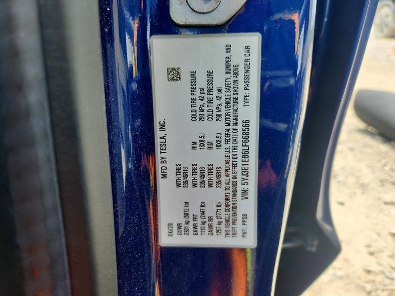 Продаж на аукціоні авто 2020 Tesla Model 3, vin: 5YJ3E1EB6LF668566, номер лоту: 57420346