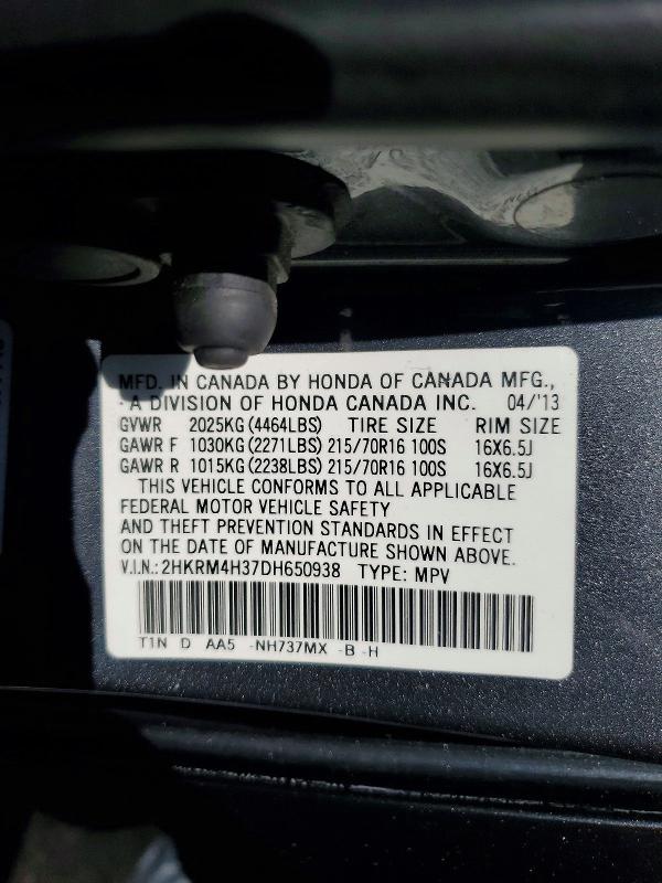 Продаж на аукціоні авто 2013 Honda Cr-v, vin: 2HKRM4H37DH650938, номер лоту: 55469886