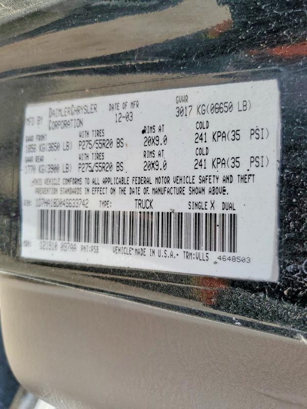 Продажа на аукционе авто 2004 Dodge Ram 1500, vin: 1D7HA18D04S633742, номер лота: 54046136