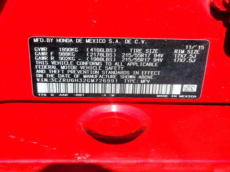 Продажа на аукционе авто 2016 Honda Hr-v, vin: 3CZRU6H32GM726991, номер лота: 56080976