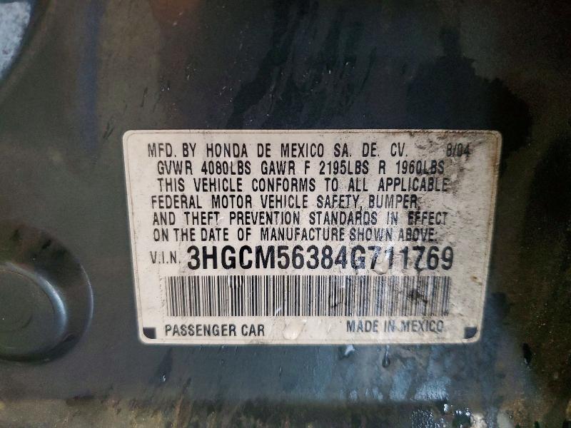 58709116 :رقم المزاد ، 3HGCM56384G711769 vin ، 2004 Honda Accord مزاد بيع