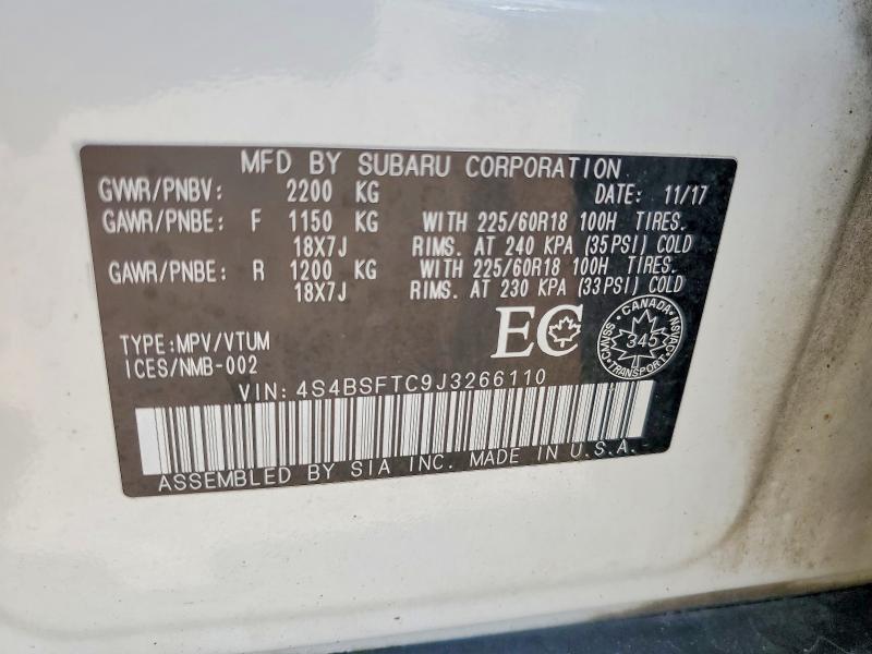 Продажа на аукционе авто 2018 Subaru Outback, vin: 4S4BSFTC9J3266110, номер лота: 58012286