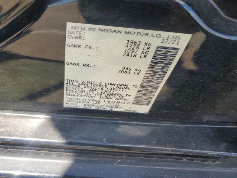 2022 Nissan Altima მანქანა იყიდება აუქციონზე, vin: 1N4BL4CV8NN320892, აუქციონის ნომერი: 58479716