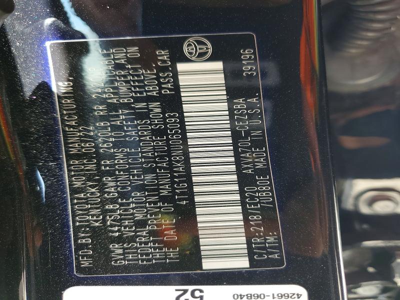 Aukcja sprzedaży 2022 Toyota Camry, vin: 4T1G11AK8NU065093, numer aukcji: 56750746