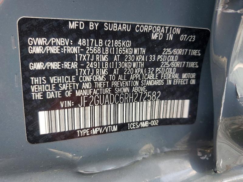 Продажа на аукционе авто 2024 Subaru Crosstrek, vin: JF2GUADC6RH272582, номер лота: 56854166