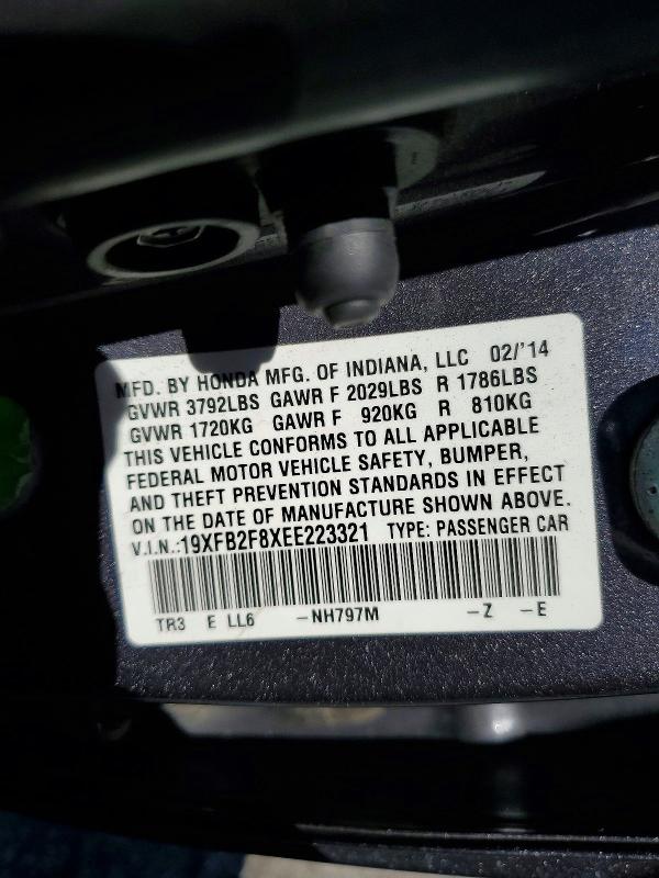 Продаж на аукціоні авто 2014 Honda Civic, vin: 19XFB2F8XEE223321, номер лоту: 58474656