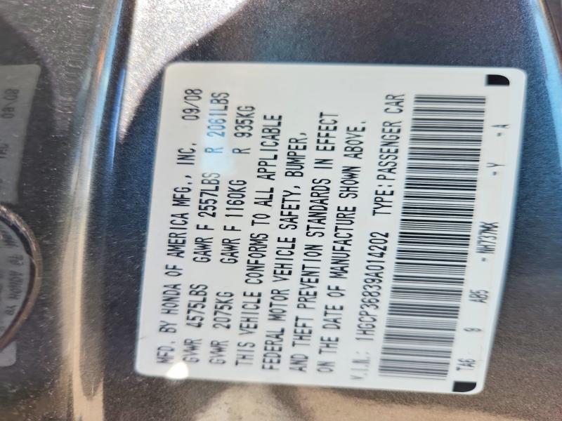 Aukcja sprzedaży 2009 Honda Accord, vin: 1HGCP36839A014202, numer aukcji: 55890116