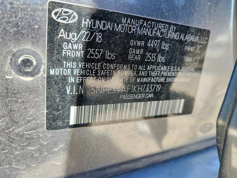 2019 Hyundai Sonata მანქანა იყიდება აუქციონზე, vin: 5NPE34AF1KH733719, აუქციონის ნომერი: 57036826