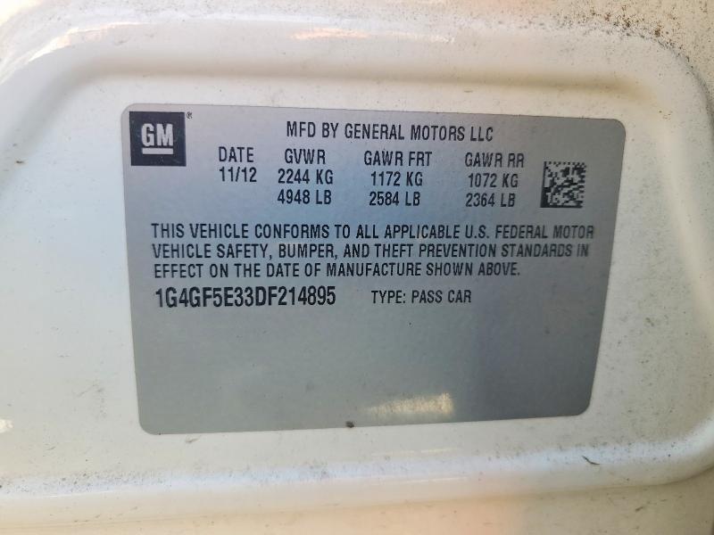 2013 Buick Lacrosse მანქანა იყიდება აუქციონზე, vin: 1G4GF5E33DF214895, აუქციონის ნომერი: 58335736