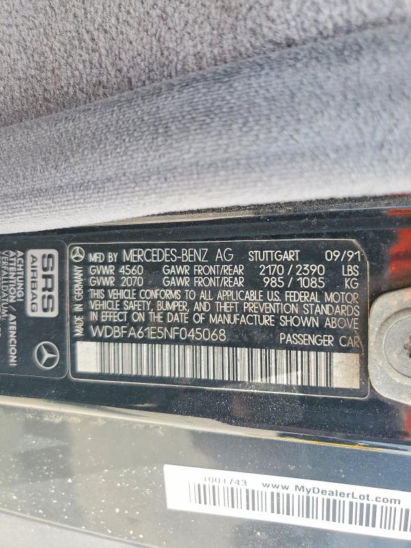 59152366 :رقم المزاد ، WDBFA61E5NF045068 vin ، 1992 Mercedes-benz 300 مزاد بيع