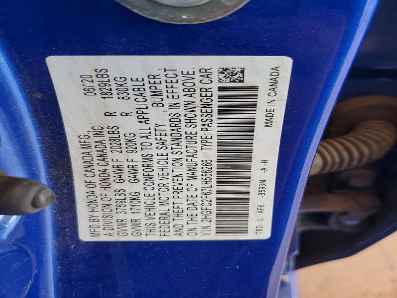 Aukcja sprzedaży 2020 Honda Civic, vin: 2HGFC2F67LH556266, numer aukcji: 57446836