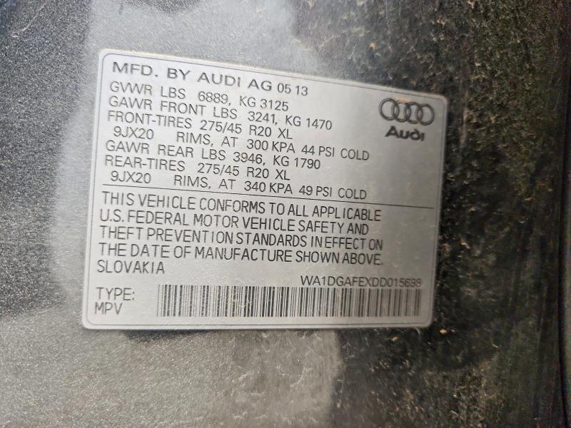 57623466 :رقم المزاد ، WA1DGAFEXDD015698 vin ، 2013 Audi Q7 مزاد بيع