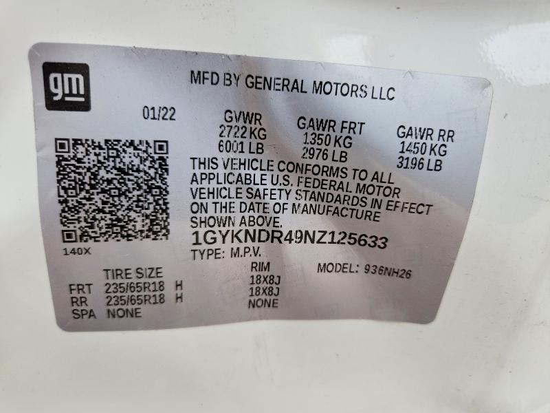 Aukcja sprzedaży 2022 Cadillac Xt5, vin: 1GYKNDR49NZ125633, numer aukcji: 55571706
