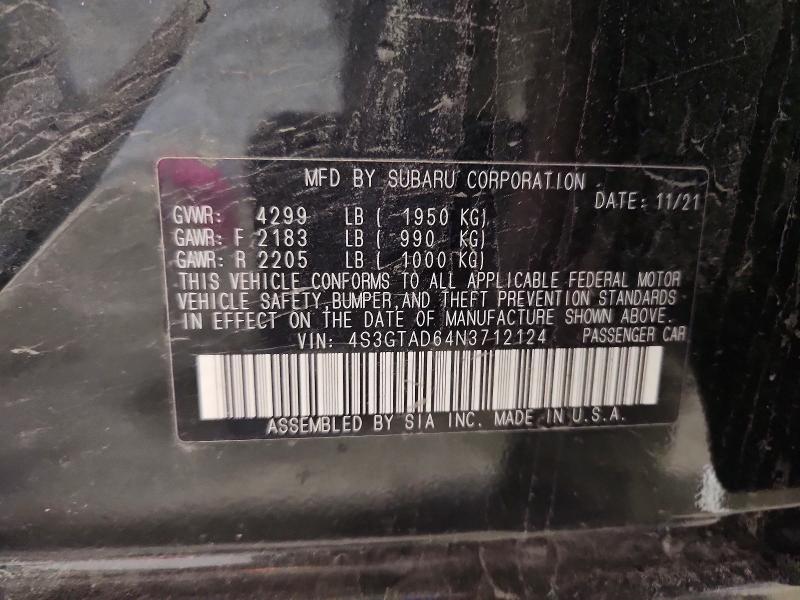2022 Subaru Impreza მანქანა იყიდება აუქციონზე, vin: 4S3GTAD64N3712124, აუქციონის ნომერი: 55946886