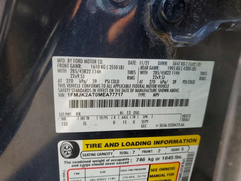 2021 Ford Expedition მანქანა იყიდება აუქციონზე, vin: 1FMJK2AT0MEA77717, აუქციონის ნომერი: 56642826