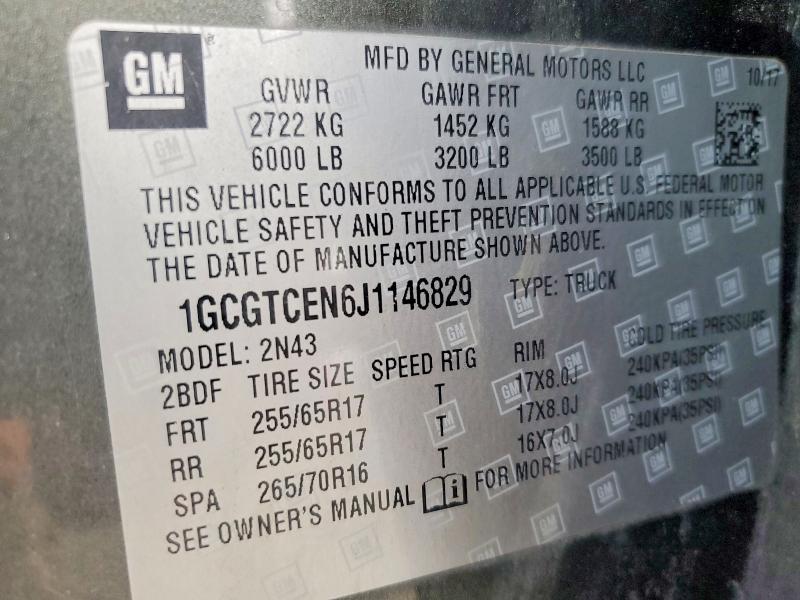 Aukcja sprzedaży 2018 Chevrolet Colorado, vin: 1GCGTCEN6J1146829, numer aukcji: 59132366