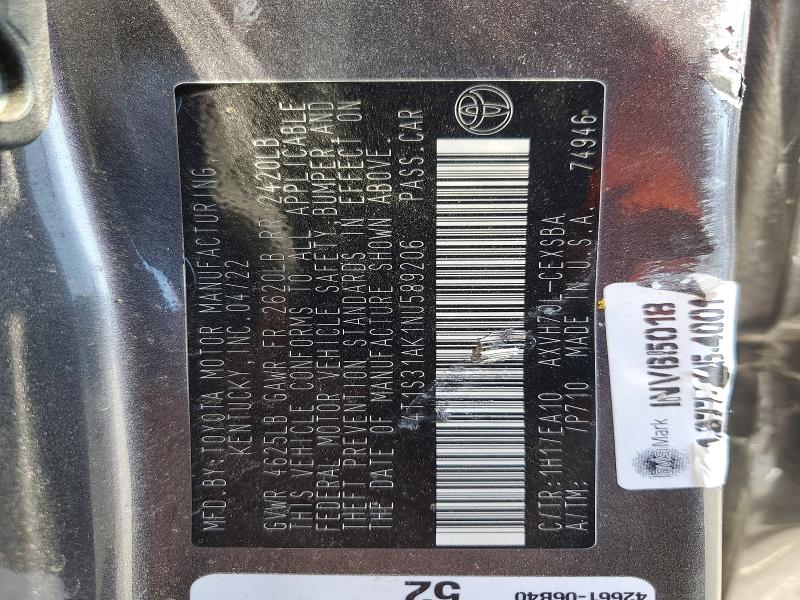 Продажа на аукционе авто 2022 Toyota Camry Hybrid, vin: 4T1S31AK1NU589206, номер лота: 58819216