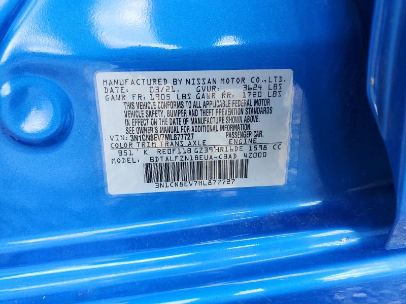 Продажа на аукционе авто 2021 Nissan Versa, vin: 3N1CN8EV7ML877727, номер лота: 57002576