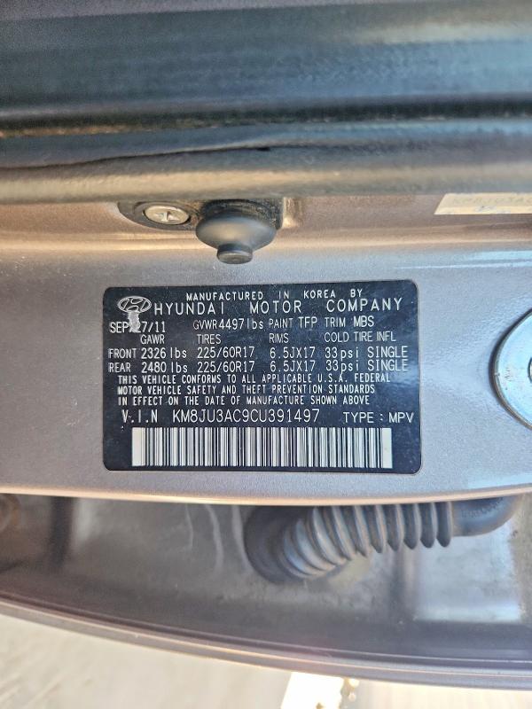 2012 Hyundai Tucson მანქანა იყიდება აუქციონზე, vin: KM8JU3AC9CU391497, აუქციონის ნომერი: 56440466
