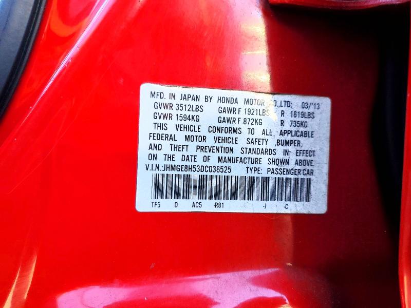 2013 Honda Fit მანქანა იყიდება აუქციონზე, vin: JHMGE8H53DC036525, აუქციონის ნომერი: 57029706