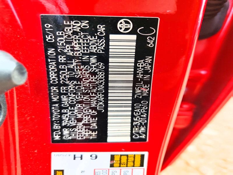 2019 Toyota Prius მანქანა იყიდება აუქციონზე, vin: JTDKARFUXK3088769, აუქციონის ნომერი: 57352356