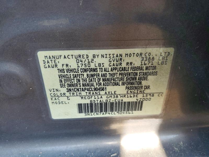 Aukcja sprzedaży 2012 Nissan Versa, vin: 3N1CN7AP4CL904561, numer aukcji: 53516496