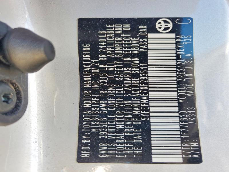 Aukcja sprzedaży 2022 Toyota Corolla, vin: 5YFEPMAE7NP293511, numer aukcji: 57522866