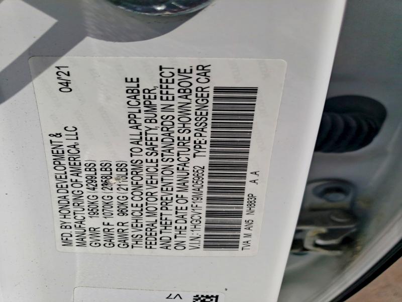 Aukcja sprzedaży 2021 Honda Accord, vin: 1HGCV1F19MA059652, numer aukcji: 55626816
