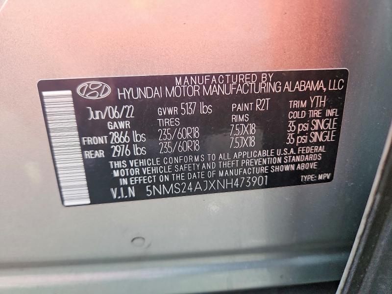 Aukcja sprzedaży 2022 Hyundai Santa Fe, vin: 5NMS24AJXNH473901, numer aukcji: 57690416