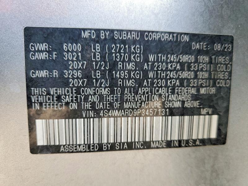 Aukcja sprzedaży 2023 Subaru Ascent, vin: 4S4WMARD9P3457131, numer aukcji: 58731336