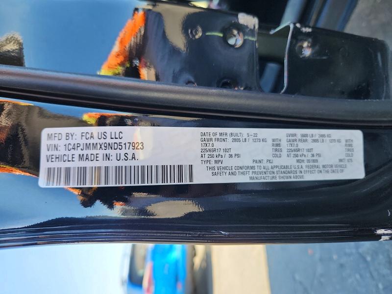 2022 Jeep Cherokee მანქანა იყიდება აუქციონზე, vin: 1C4PJMMX9ND517923, აუქციონის ნომერი: 55882866