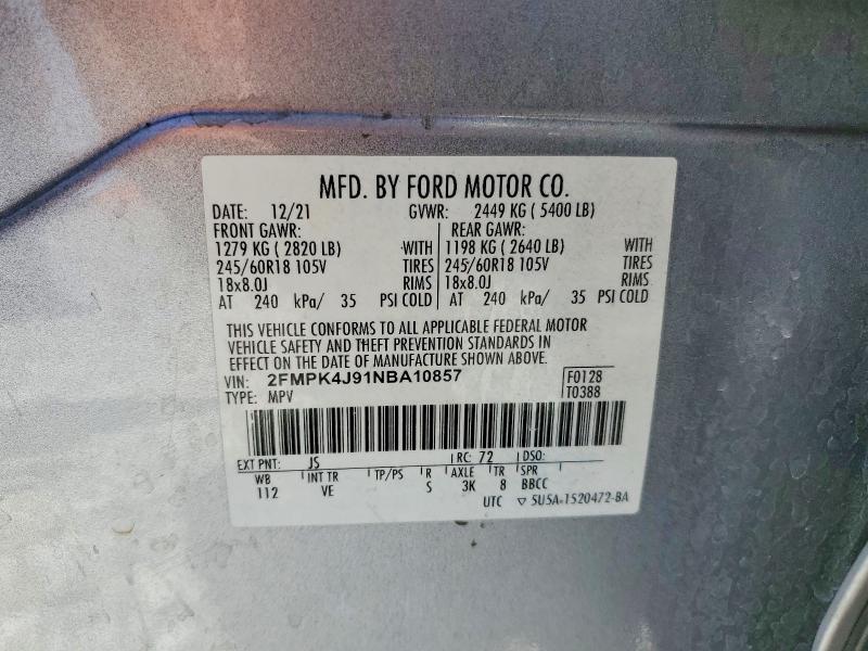 2022 Ford Edge მანქანა იყიდება აუქციონზე, vin: 2FMPK4J91NBA10857, აუქციონის ნომერი: 58460986