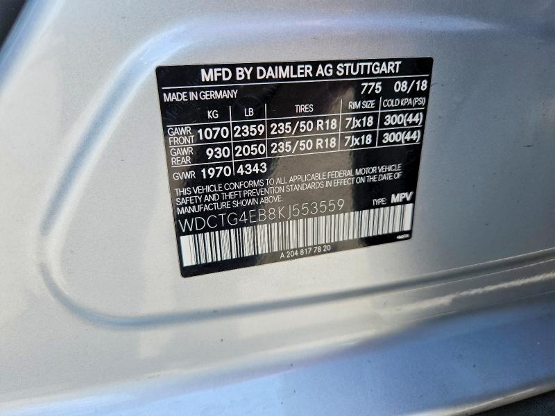 Продажа на аукционе авто 2019 Mercedes-benz Gla, vin: WDCTG4EB8KJ553559, номер лота: 58848076