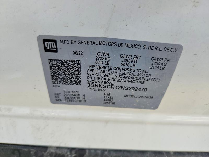Aukcja sprzedaży 2022 Chevrolet Blazer, vin: 3GNKBCR42NS202470, numer aukcji: 56762516