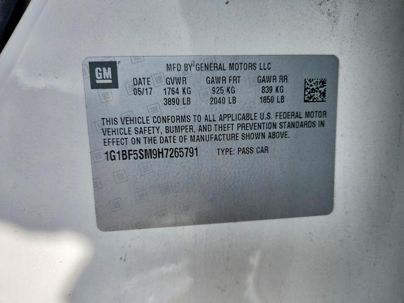 2017 Chevrolet Cruze მანქანა იყიდება აუქციონზე, vin: 1G1BF5SM9H7265791, აუქციონის ნომერი: 56437896
