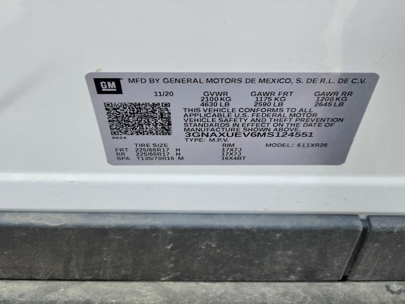 2021 Chevrolet Equinox მანქანა იყიდება აუქციონზე, vin: 3GNAXUEV6MS124551, აუქციონის ნომერი: 58650736