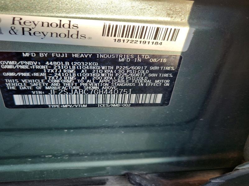 Aukcja sprzedaży 2016 Subaru Forester, vin: JF2SJABC7GH440751, numer aukcji: 58061446