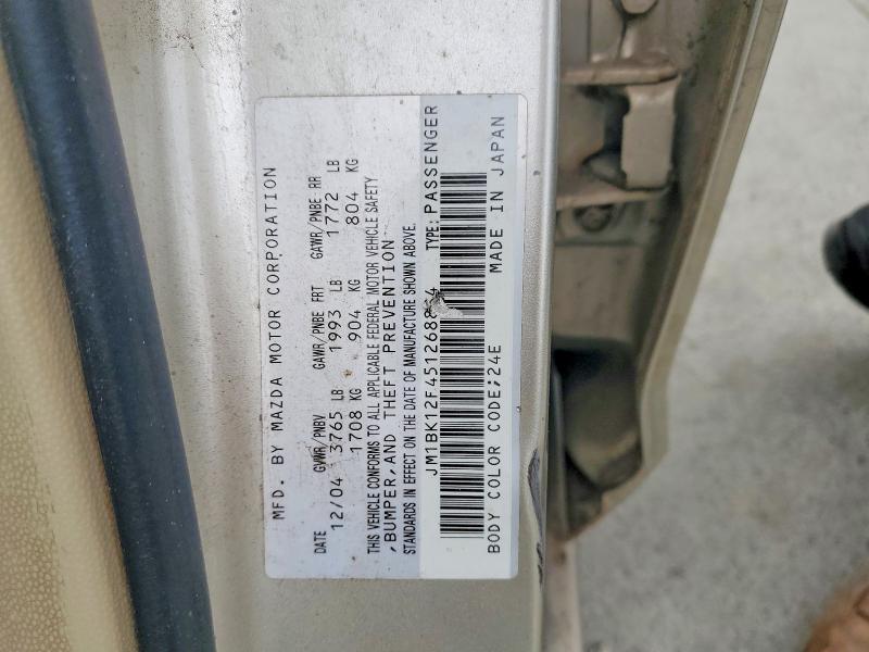 58496626 :رقم المزاد ، JM1BK12F451268884 vin ، 2005 Mazda 3 مزاد بيع