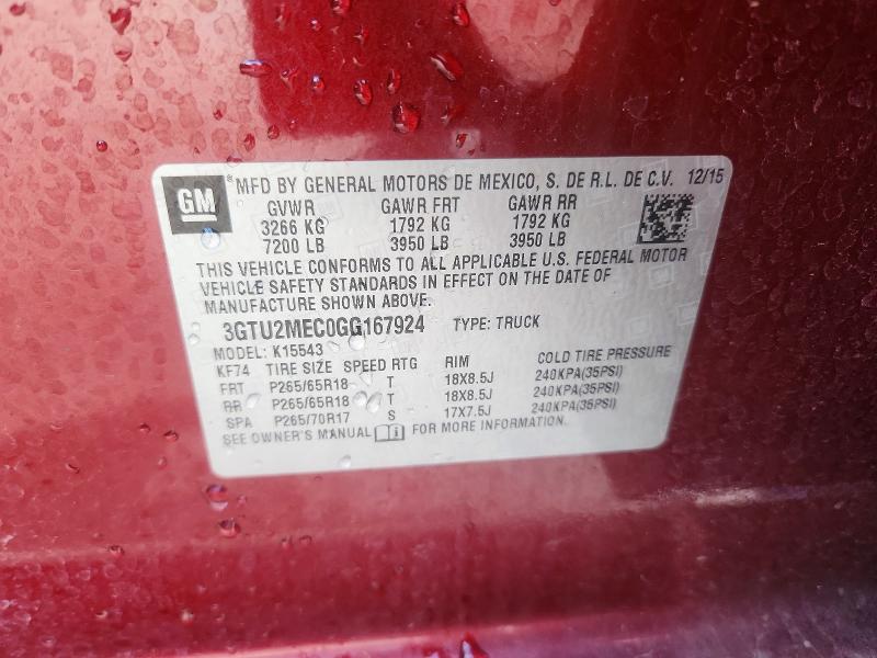 2016 Gmc Sierra მანქანა იყიდება აუქციონზე, vin: 3GTU2MEC0GG167924, აუქციონის ნომერი: 56087926