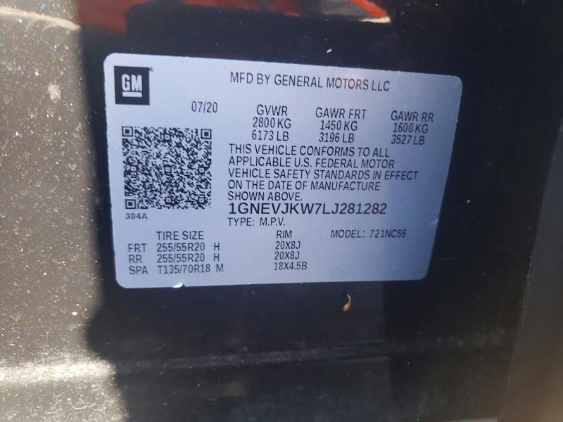 55829306 :رقم المزاد ، 1GNEVJKW7LJ281282 vin ، 2020 Chevrolet Traverse مزاد بيع
