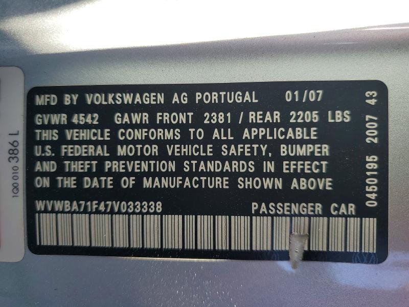 2007 Volkswagen Eos მანქანა იყიდება აუქციონზე, vin: WVWBA71F47V033338, აუქციონის ნომერი: 58232556