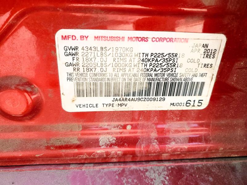2012 Mitsubishi Outlander Sport მანქანა იყიდება აუქციონზე, vin: JA4AR4AU9CZ009129, აუქციონის ნომერი: 56491866