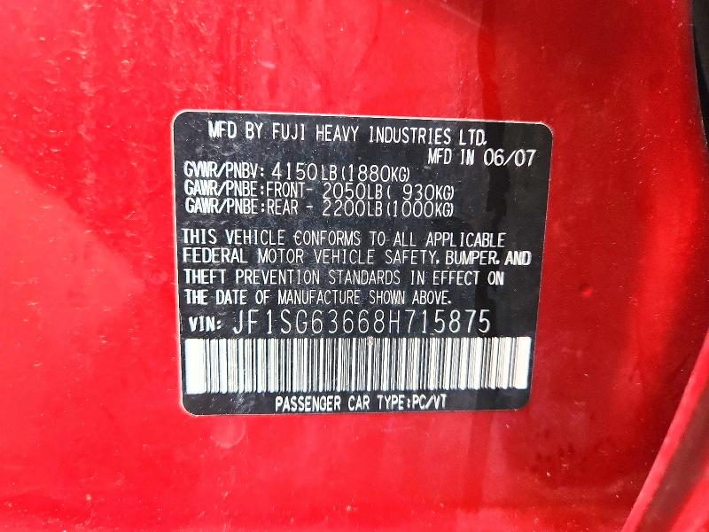 Продаж на аукціоні авто 2008 Subaru Forester, vin: JF1SG63668H715875, номер лоту: 58284526